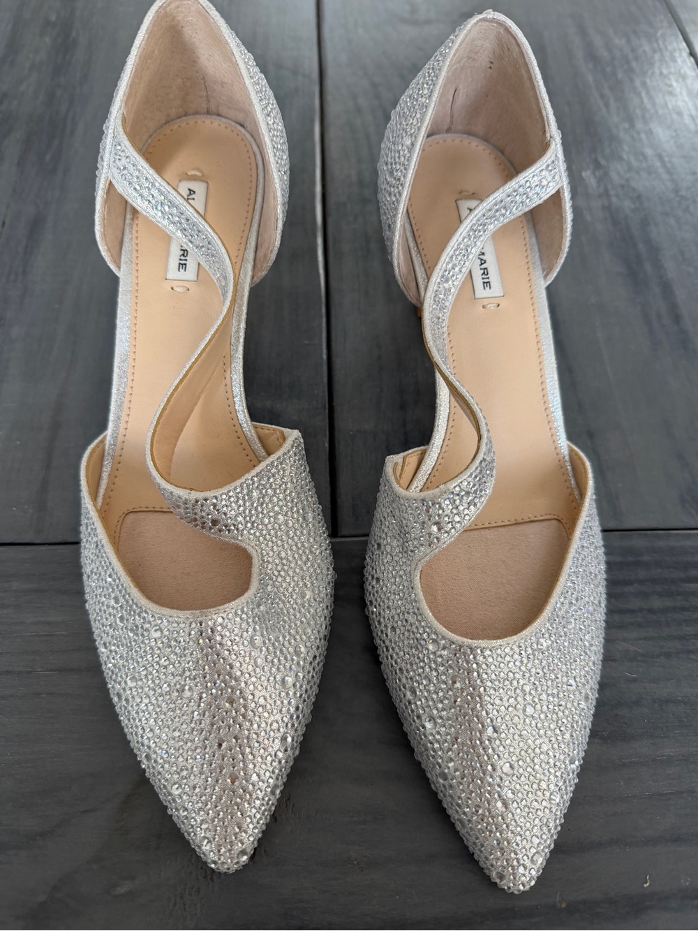 Alex Marie Maddeli Silver Rhinestone Heels Size 6.5M Crystal Embellished